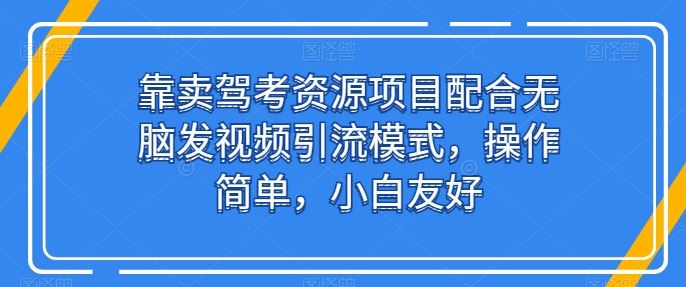 靠卖驾考资源项目配合无脑发视频引流模式，操作简单，小白友好【揭秘】-网亿资源平台