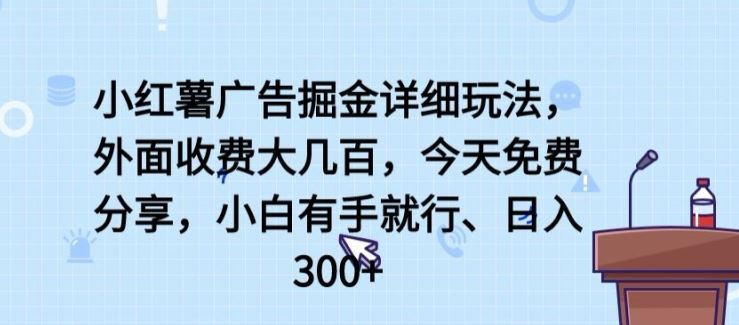 小红薯广告掘金详细玩法，外面收费大几百，小白有手就行，日入300+【揭秘】-网亿资源平台