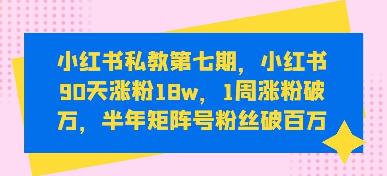 小红书私教第七期，小红书90天涨粉18w，1周涨粉破万，半年矩阵号粉丝破百万-网亿资源平台