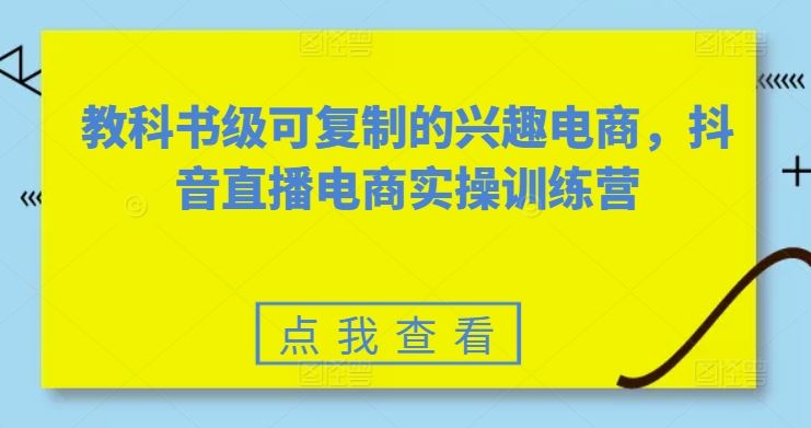 教科书级可复制的兴趣电商，抖音直播电商实操训练营-网亿资源平台