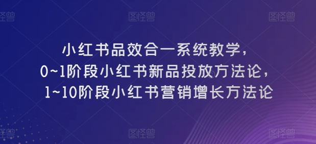 小红书品效合一系统教学，0~1阶段小红书新品投放方法论，1~10阶段小红书营销增长方法论-网亿资源平台