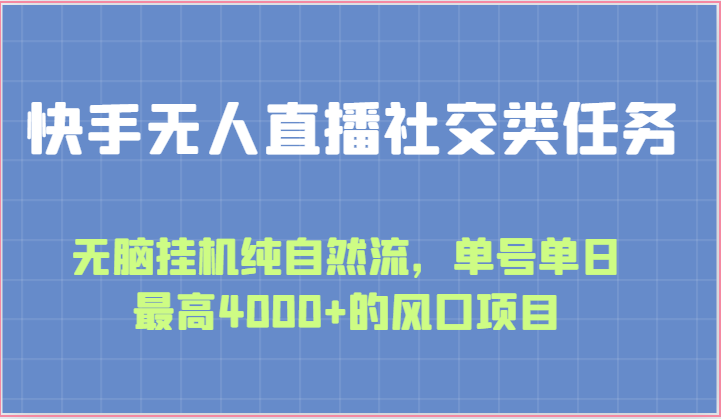 快手无人直播社交类任务：无脑挂机纯自然流，单号单日最高4000+的风口项目-网亿资源平台