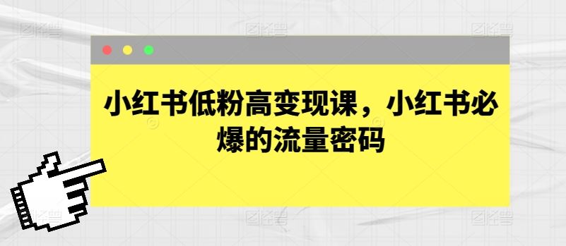 小红书低粉高变现课，小红书必爆的流量密码-网亿资源平台