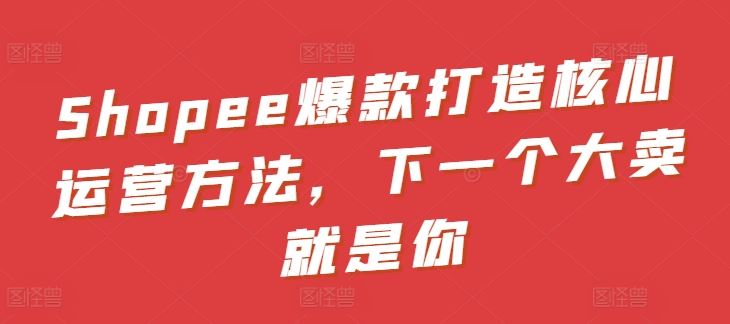 Shopee爆款打造核心运营方法，下一个大卖就是你-网亿资源平台
