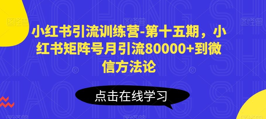小红书引流训练营-第十五期，小红书矩阵号月引流80000+到微信方法论-网亿资源平台