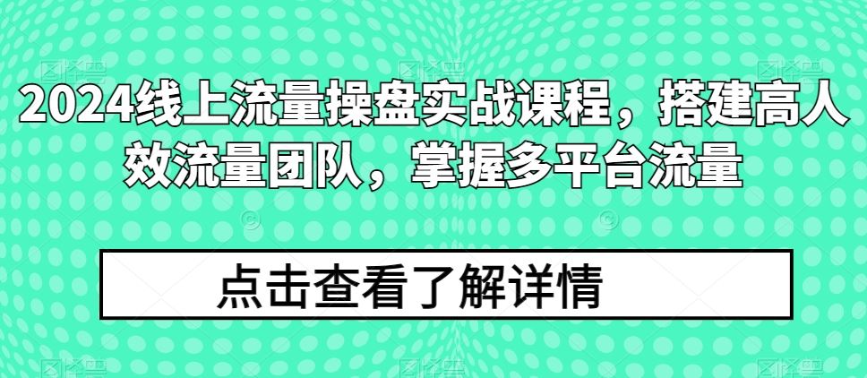 2024线上流量操盘实战课程，搭建高人效流量团队，掌握多平台流量-网亿资源平台