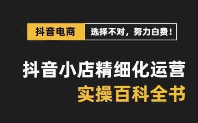 抖音小店精细化运营百科全书，保姆级运营实战讲解（更新）-网亿资源平台