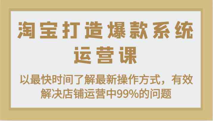 淘宝打造爆款系统运营课：以最快时间了解最新操作方式，有效解决店铺运营中99%的问题-网亿资源平台