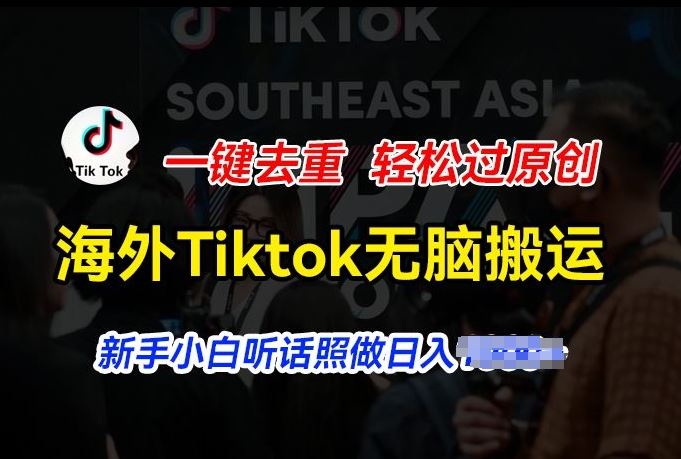 海外Tiktok短视频无脑搬运，一键去重轻松过原创，新手小白听话照做日入几张【揭秘】-网亿资源平台