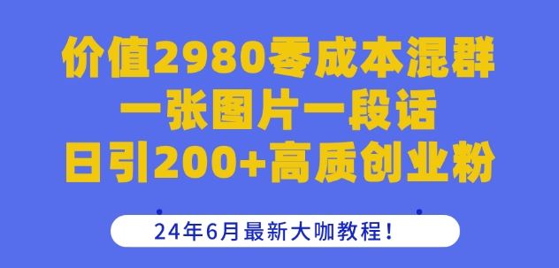 价值2980零成本混群一张图片一段话日引200+高质创业粉，24年6月最新大咖教程【揭秘】-网亿资源平台