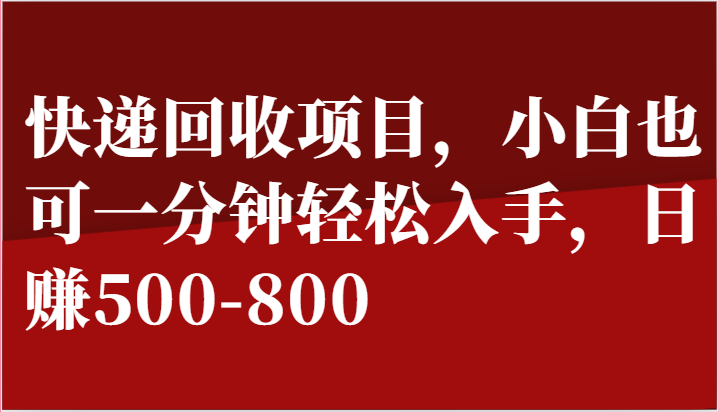 快递回收项目，小白也可一分钟轻松入手，日赚500-800-网亿资源平台