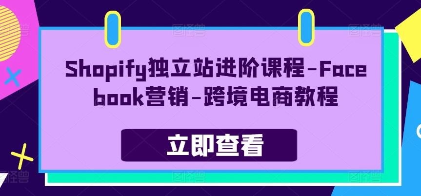 Shopify独立站进阶课程-Facebook营销-跨境电商教程-网亿资源平台