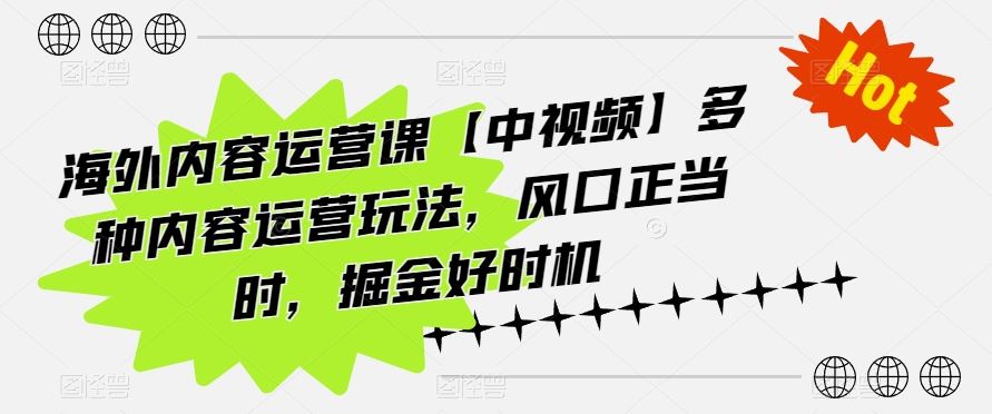 海外内容运营课【中视频】多种内容运营玩法，风口正当时，掘金好时机-网亿资源平台