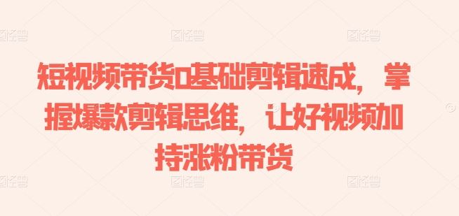 短视频带货0基础剪辑速成,掌握爆款剪辑思维,让好视频加持涨粉带货-邪修侠 - 演示