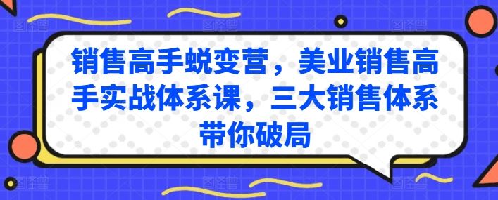 销售高手蜕变营，美业销售高手实战体系课，三大销售体系带你破局-网亿资源平台