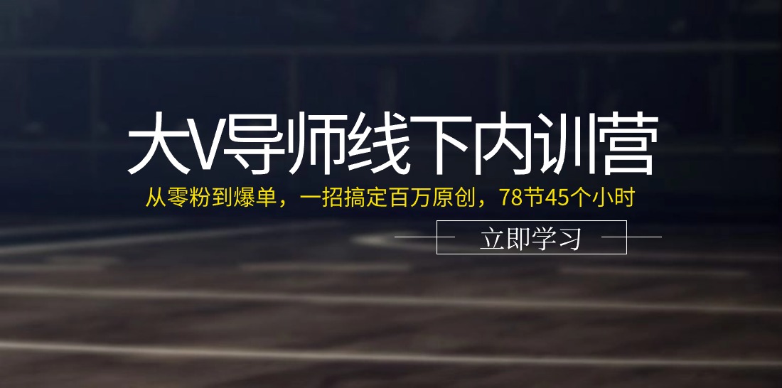 大V导师线下内训营：从零粉到爆单，一招搞定百万原创（78节45个小时）-网亿资源平台