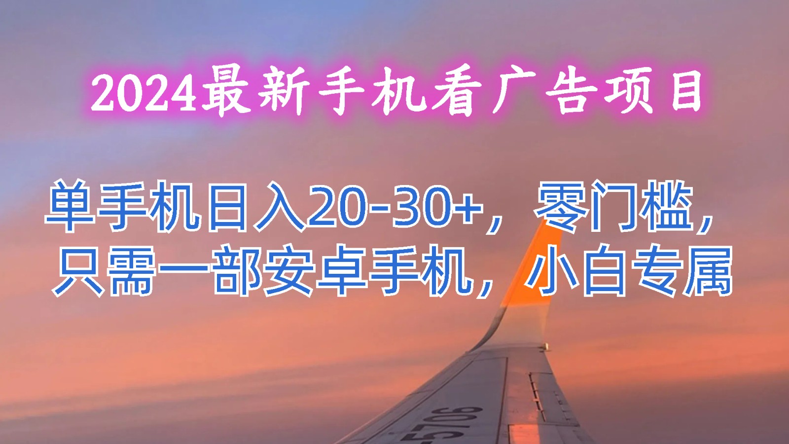2024最新手机看广告项目，单手机日入20-30+，零门槛，只需一部安卓手机，小白专属-网亿资源平台