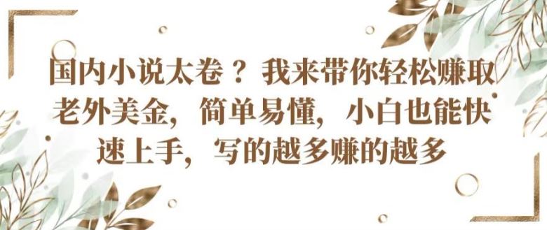 国内小说太卷 ?带你轻松赚取老外美金，简单易懂，小白也能快速上手，写的越多赚的越多【揭秘】-邪修侠 - 演示