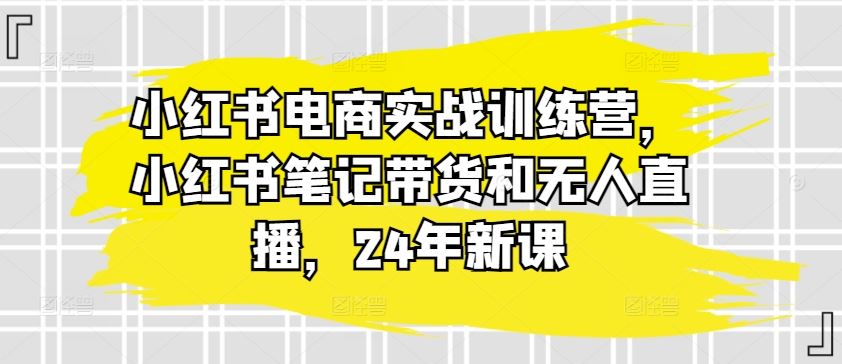 小红书电商实战训练营，小红书笔记带货和无人直播，24年新课-网亿资源平台