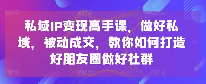 私域IP变现高手课，做好私域，被动成交，教你如何打造好朋友圈做好社群-网亿资源平台