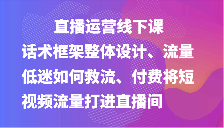 直播运营线下课-话术框架整体设计、流量低迷如何救流、付费将短视频流量打进直播间-网亿资源平台