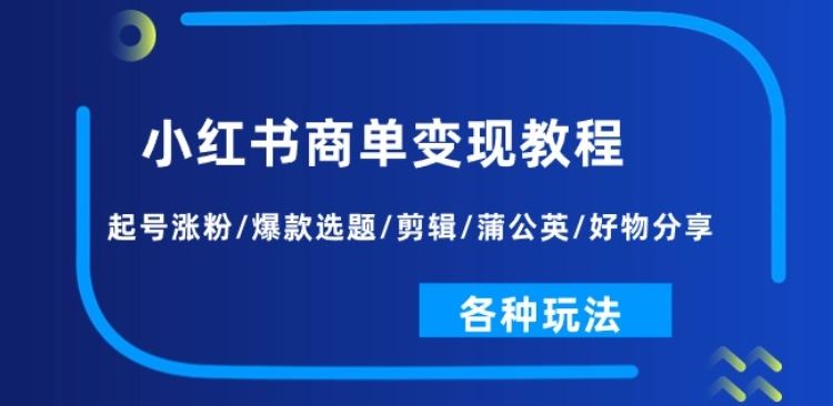 小红书商单变现教程：起号涨粉/爆款选题/剪辑/蒲公英/好物分享/各种玩法-网亿资源平台