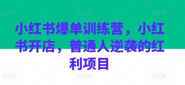 小红书爆单训练营，小红书开店，普通人逆袭的红利项目-网亿资源平台