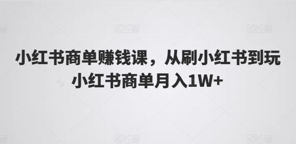 小红书商单赚钱课，从刷小红书到玩小红书商单月入1W+-网亿资源平台