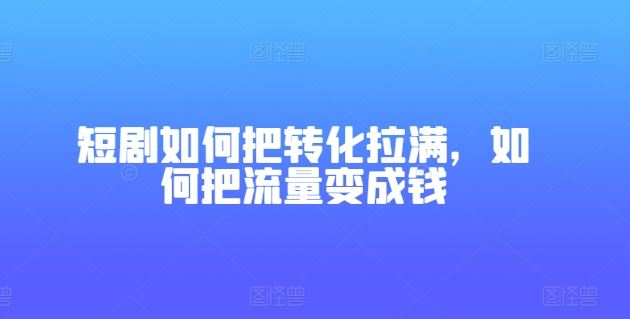 短剧如何把转化拉满，如何把流量变成钱-网亿资源平台