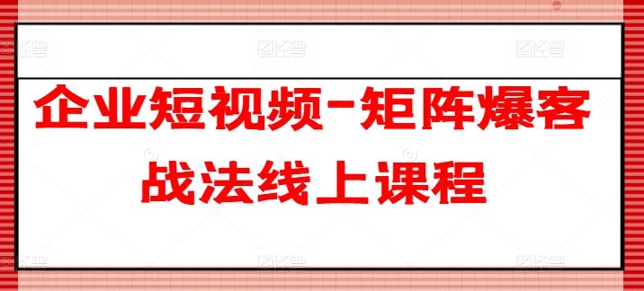 企业短视频-矩阵爆客战法线上课程-网亿资源平台
