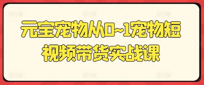 元宝宠物从0~1宠物短视频带货实战课-邪修侠