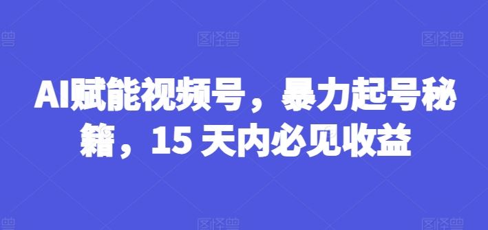 AI赋能视频号，暴力起号秘籍，15 天内必见收益【揭秘】-网亿资源平台
