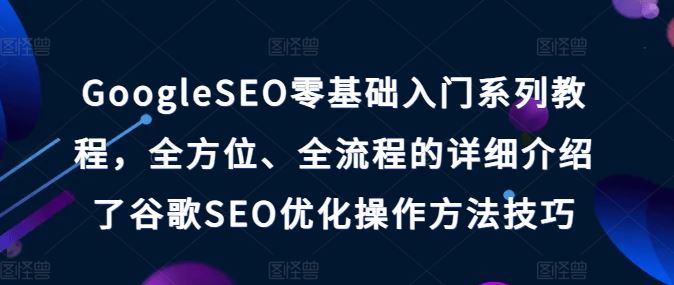 GoogleSEO零基础入门系列教程，全方位、全流程的详细介绍了谷歌SEO优化操作方法技巧-网亿资源平台