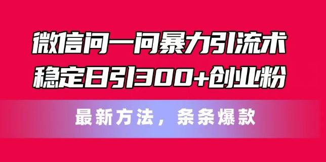 微信问一问暴力引流术，稳定日引300+创业粉，最新方法，条条爆款【揭秘】-网亿资源平台