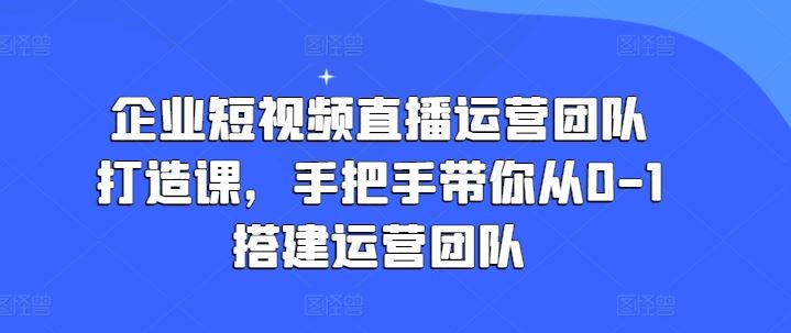 企业短视频直播运营团队打造课，手把手带你从0-1搭建运营团队-网亿资源平台