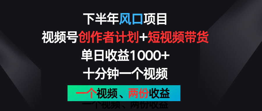 下半年风口项目，视频号创作者计划+视频带货，单日收益1000+，一个视频两份收益-邪修侠 - 演示