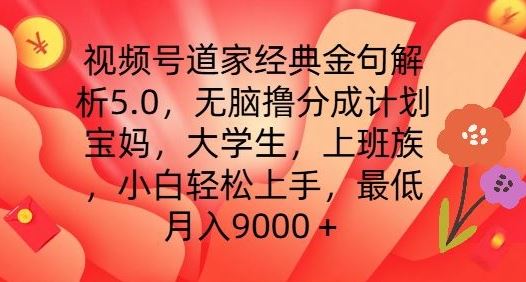 视频号道家经典金句解析5.0.无脑撸分成计划，小白轻松上手，最低月入9000+【揭秘】-网亿资源平台