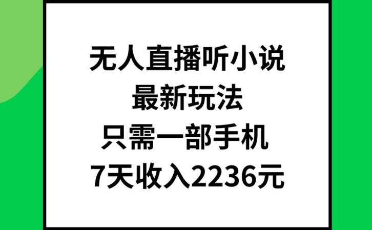 无人直播听小说最新玩法，只需一部手机，7天收入2236元【揭秘】-网亿资源平台