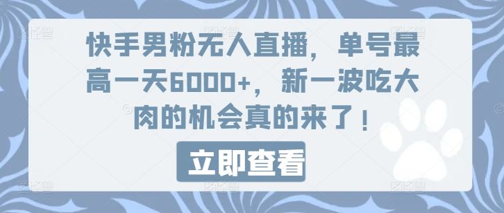 快手男粉无人直播，单号最高一天6000+，新一波吃大肉的机会真的来了-网亿资源平台