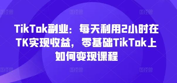 TikTok副业：每天利用2小时在TK实现收益，零基础TikTok上如何变现课程-网亿资源平台
