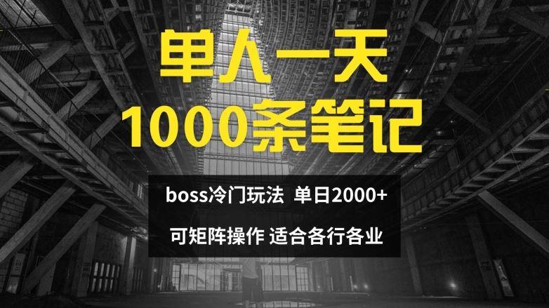 单人一天1000条笔记，日入2000+，BOSS直聘的正确玩法【揭秘】-网亿资源平台