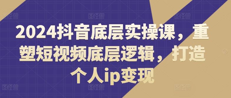 2024抖音底层实操课，重塑短视频底层逻辑，打造个人ip变现-网亿资源平台