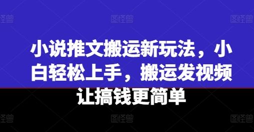 小说推文搬运新玩法，小白轻松上手，搬运发视频让搞钱更简单-网亿资源平台