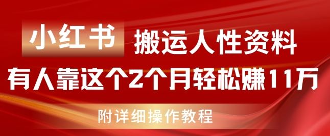 小红书搬运人性资料，有人靠这个2个月轻松赚11w，附教程【揭秘】-网亿资源平台