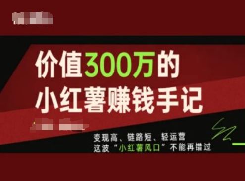 价值300万的小红书赚钱手记，变现高、链路短、轻运营，这波“小红薯风口”不能再错过-网亿资源平台