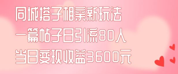 同城搭子相亲新玩法一篇帖子引流80人当日变现3600元(项目教程+实操教程)【揭秘】-网亿资源平台