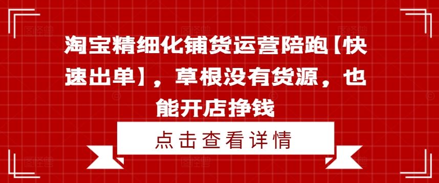 淘宝精细化铺货运营陪跑【快速出单】，草根没有货源，也能开店挣钱-网亿资源平台