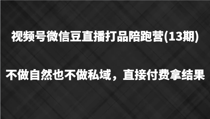 视频号微信豆直播打品陪跑(13期)，不做不自然流不做私域，直接付费拿结果-网亿资源平台
