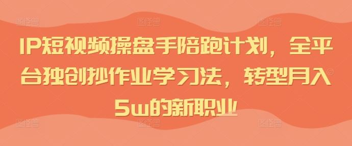 IP短视频操盘手陪跑计划，全平台独创抄作业学习法，转型月入5w的新职业-网亿资源平台
