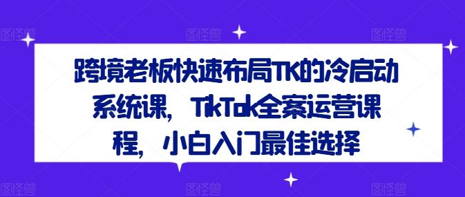 跨境老板快速布局TK的冷启动系统课，TikTok全案运营课程，小白入门最佳选择-网亿资源平台